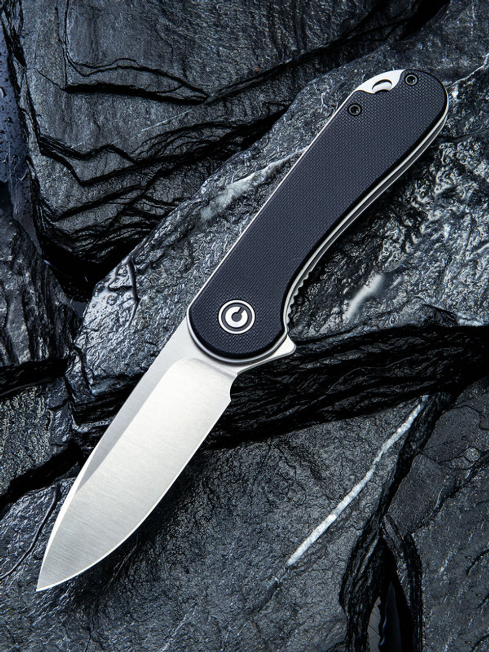 CIVIVI Elementum C907A, 2.96" D2 Satin Drop Point Blade, Black G-10 Handles