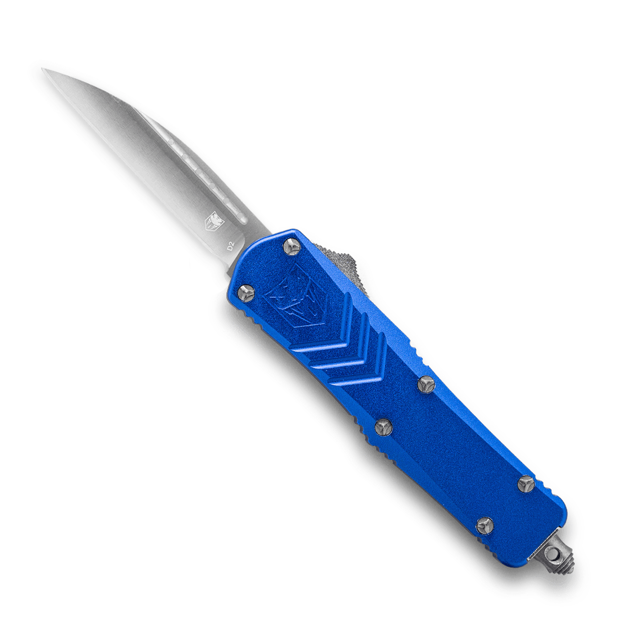 CobraTec Blue FS-X OTF Knife CTKSBLUFS-XSWNS, 2.75" D2 STeel Wharncliff Plain Blade, Blue Aluminum Handle