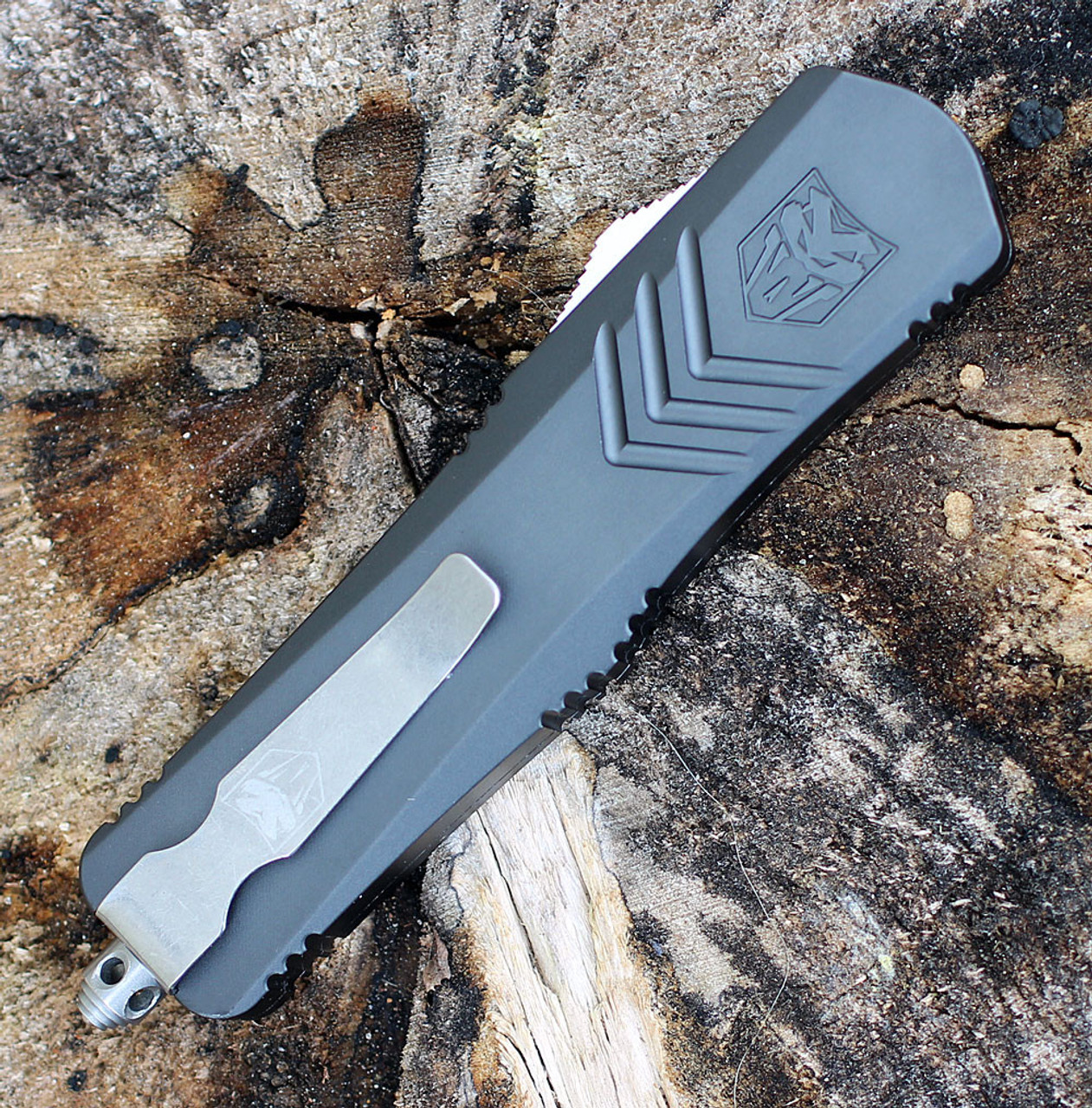 CobraTec Gray FS-X OTF Knife CTKMGRYFS-XMWNS, 3" D2 Steel Wharncliff Plain Blade, Gray Aluminum Handle