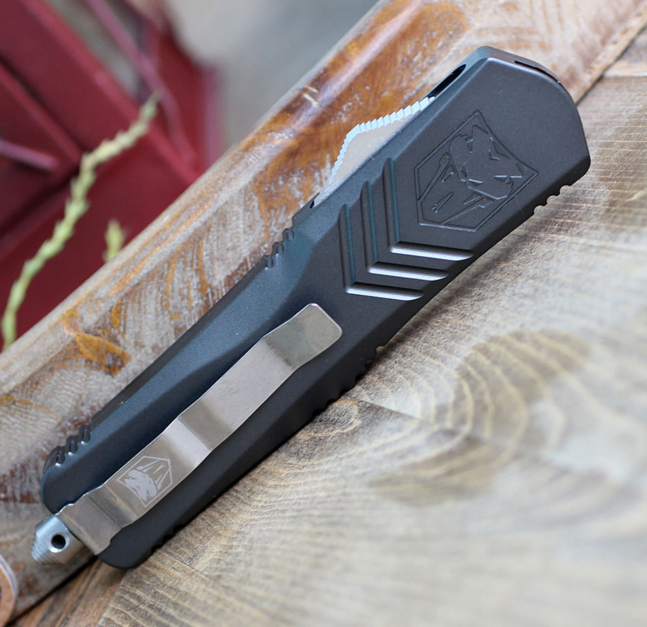 CobraTec Gray FS-X OTF Knife CTKLGRYFS-XLDAG2SS, 3.75" D2 Steel Dagger Double Serrated Blade, Gray Aluminum Handle