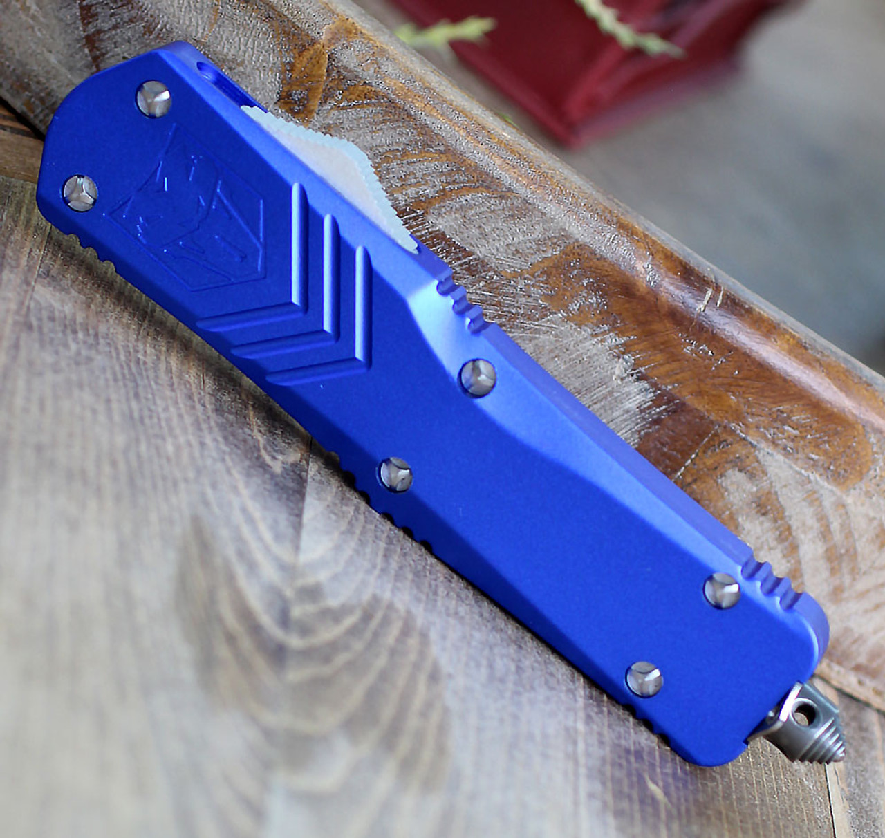 CobraTec Blue FS-X OTF Knife CTKLBLUFS-XLTNS, 3.75" D2 Steel Tanto Plain Blade, Blue Aluminum Handle