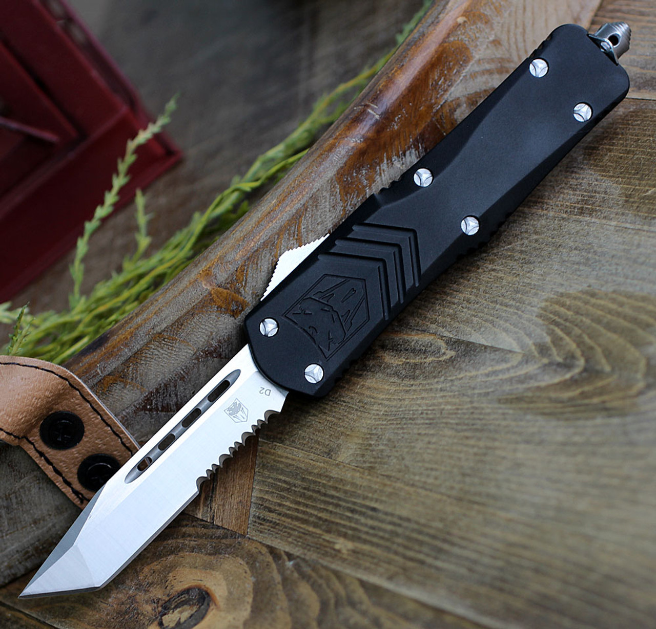 CobraTec Black FS-X OTF Knife CTKLBLKFS-XLTS, 3.75" D2 Steel Tanto Serrated Blade, Black Aluminum Handle