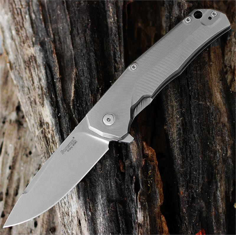 Lion Steel T.R.E. Three Rapid Exchange Folder, 2.91 in. M390 Blade, Matte Titanium Handles, Gray Accents