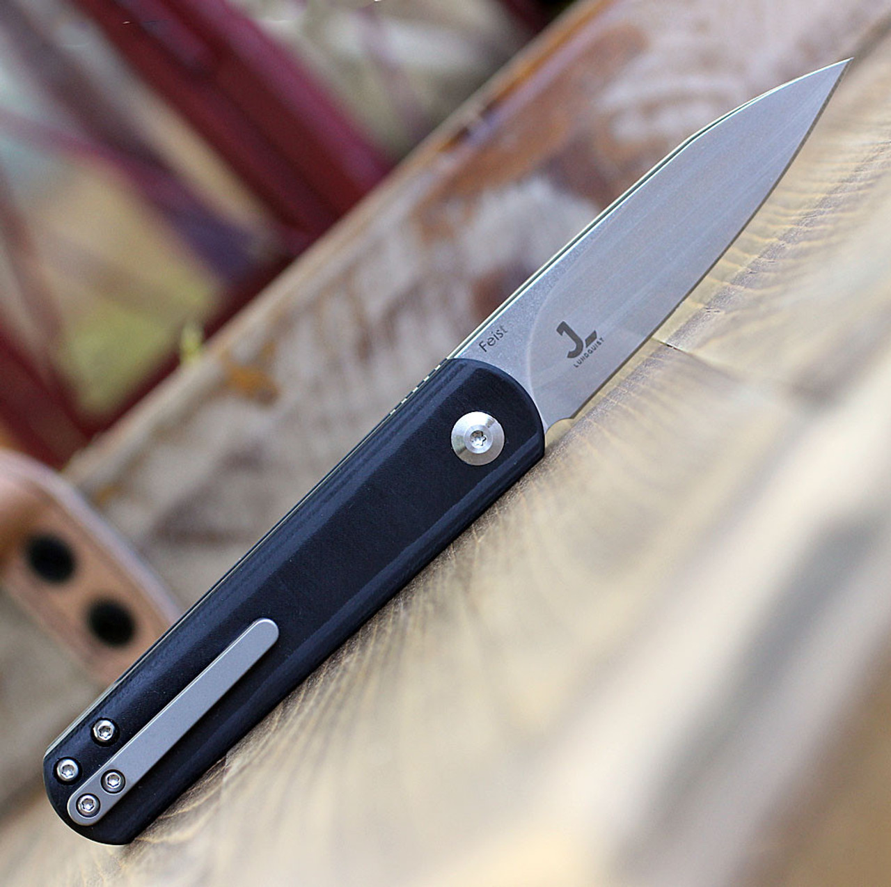 Kizer Feist (Ki3499C2) 2.82" CPM S35VN Stonewashed Drop Point Plain Blade, Black Carbon Fiber Handle
