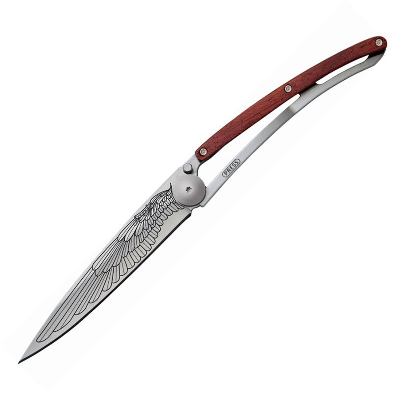 Deejo DEE1CB016 Wing, 3.75" Z40C13 SS Plain Blade, Coral Wood Handle