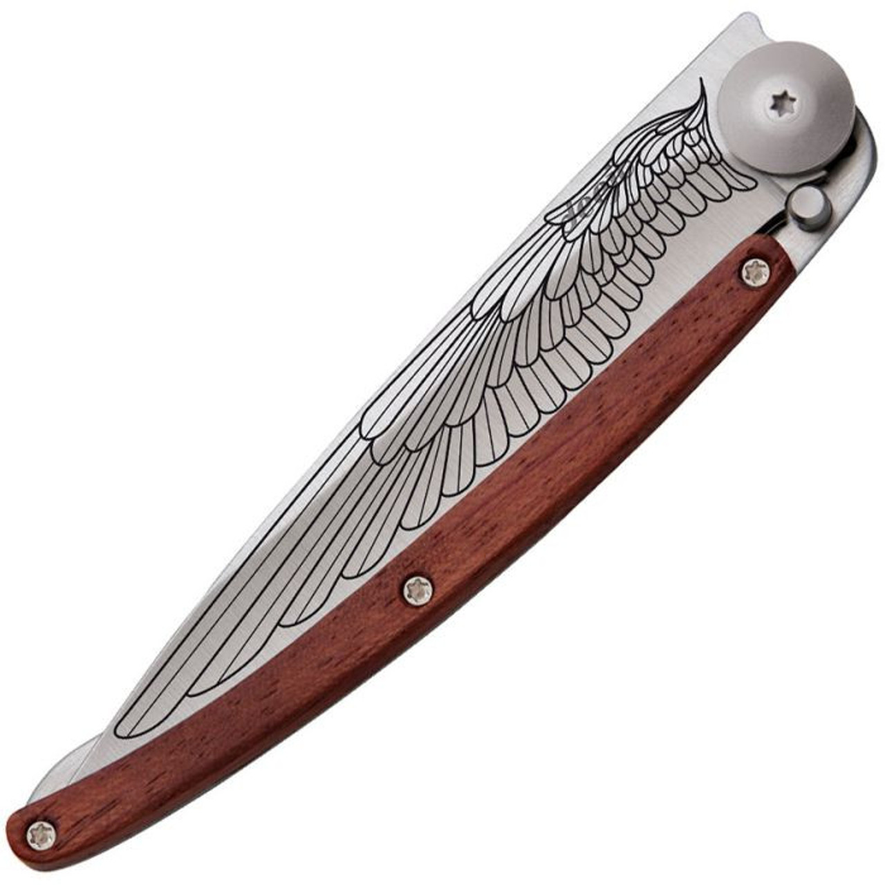 Deejo DEE1CB016 Wing, 3.75" Z40C13 SS Plain Blade, Coral Wood Handle