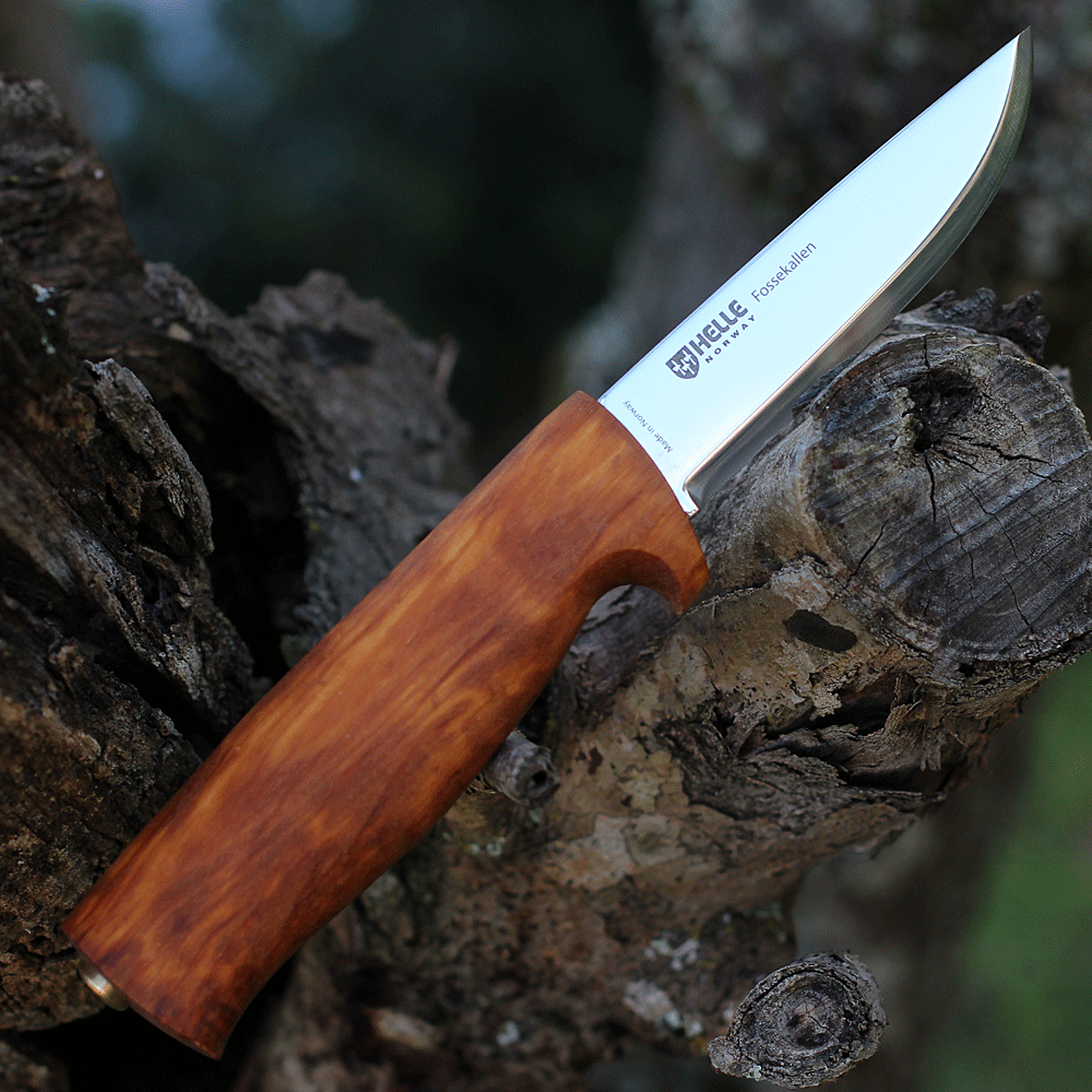 Helle Fossekallen, Triple Laminated Stainless Steel, Curly Birch Handle
