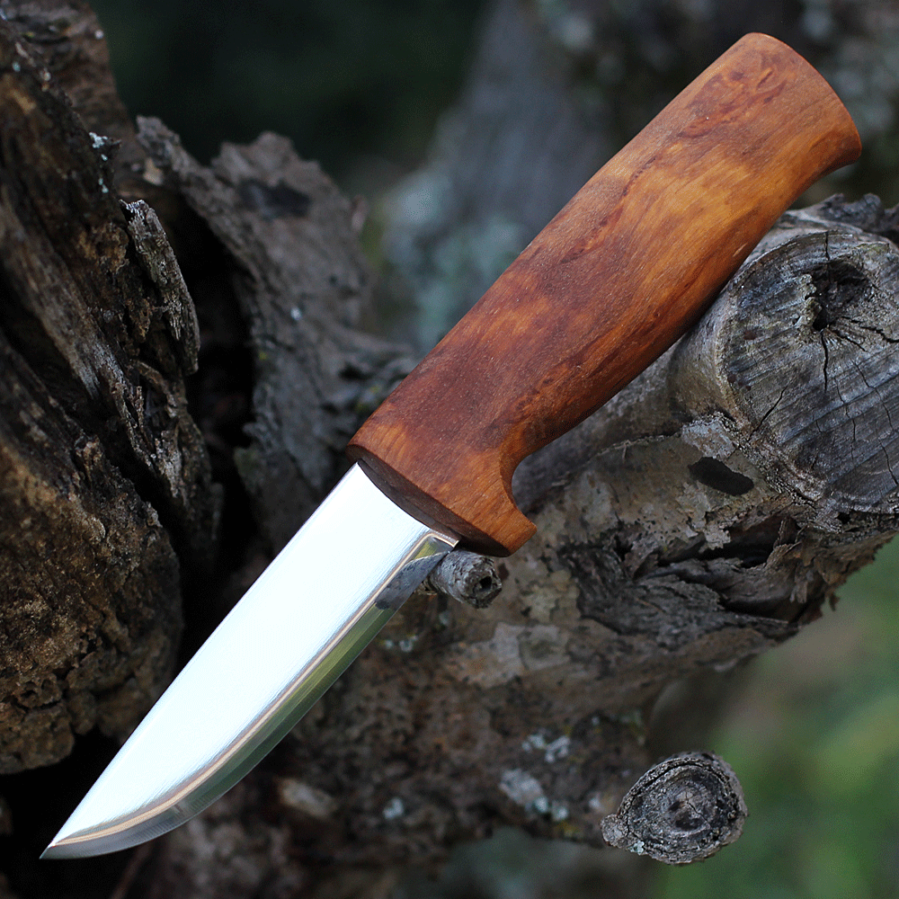 Helle Fossekallen, Triple Laminated Stainless Steel, Curly Birch Handle