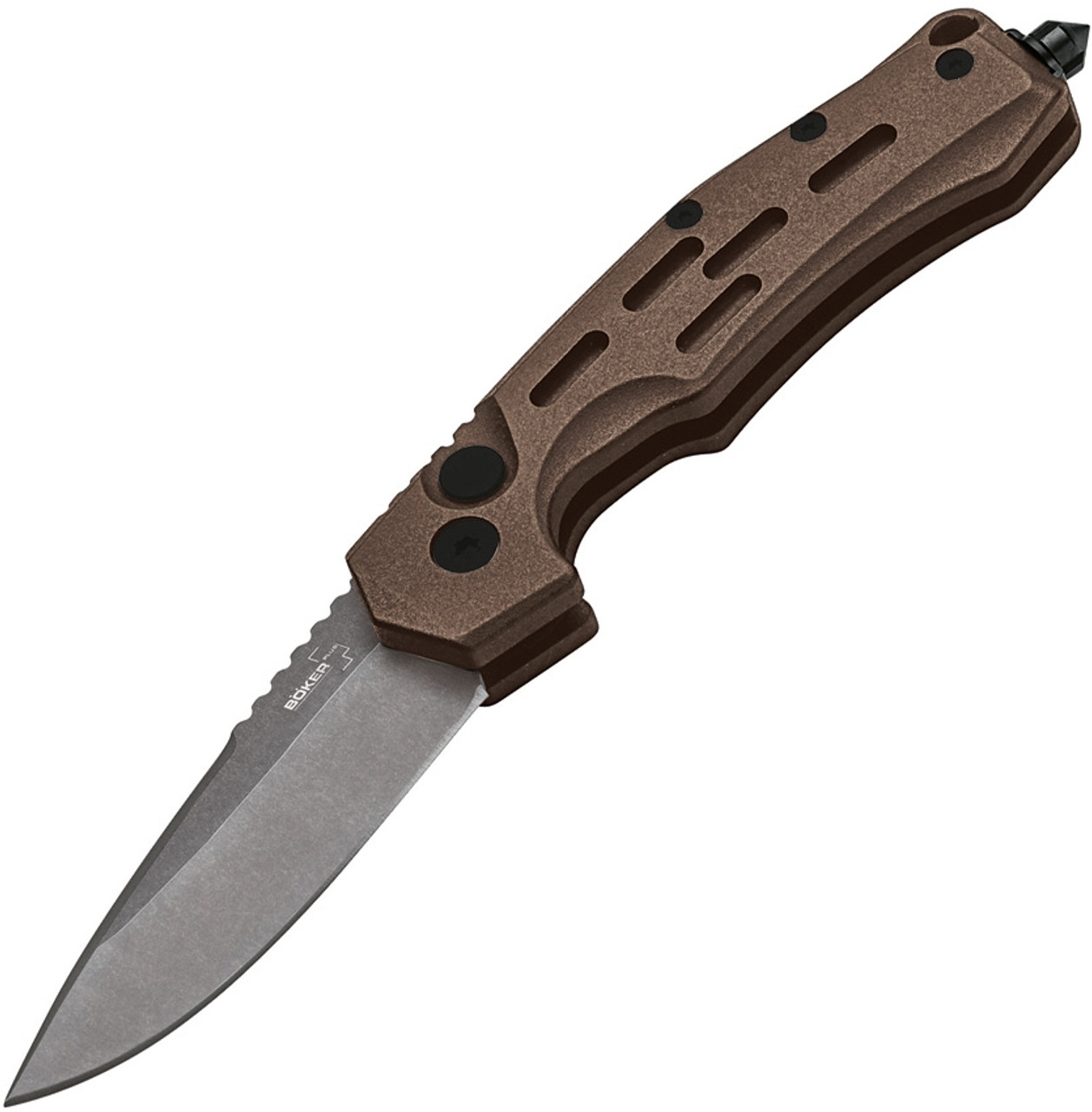 Boker Plus Thunder Storm (01BO794N) 2.83" AUS-8 Stonewashed Drop Point Plain Blade, Coyote Brown Aluminum Handle