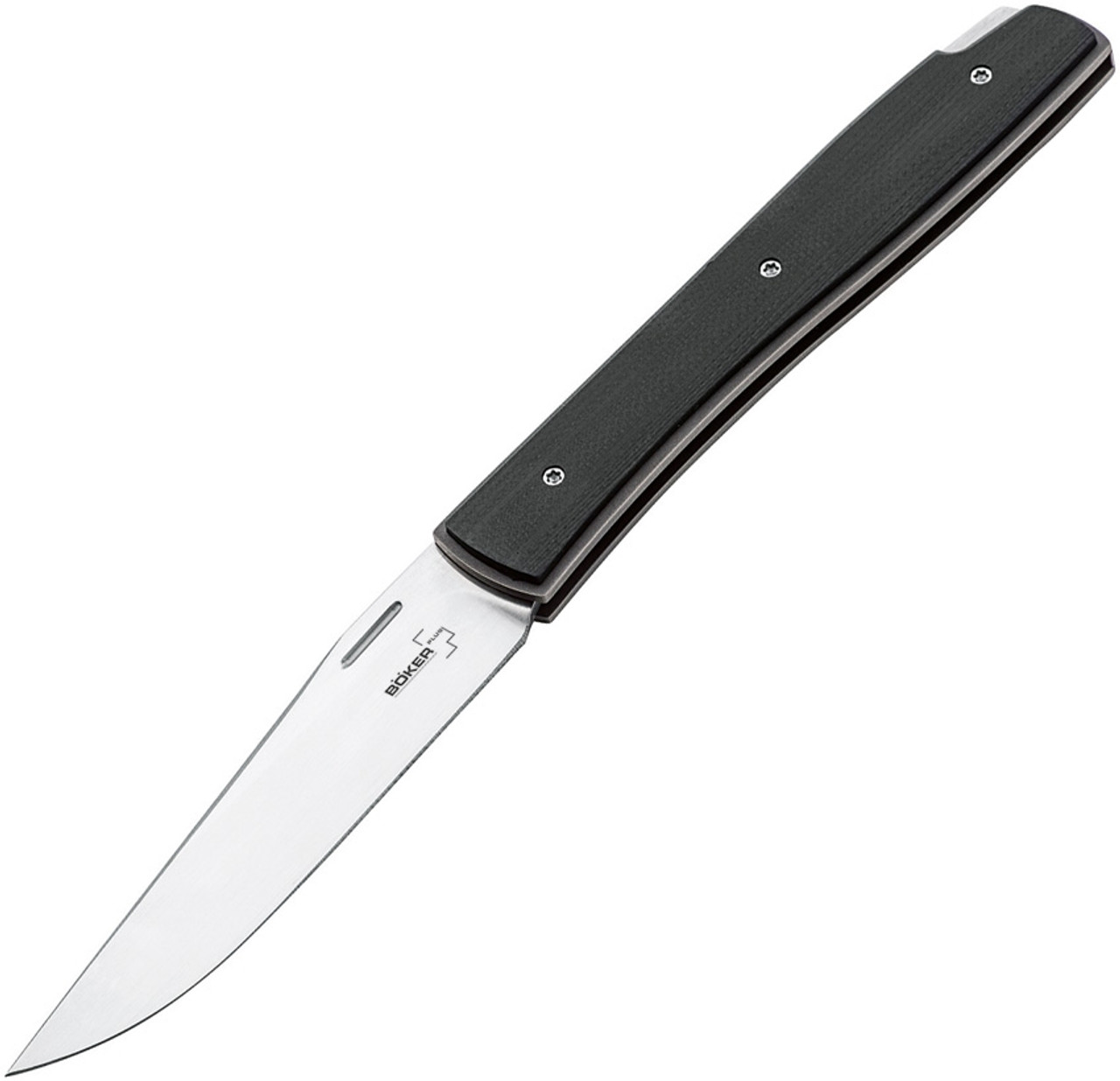 Boker Plus Urban Trapper (01BO786) 3.5" VG-10 Satin Clip Point Plain Blade, Black G-10 Handle