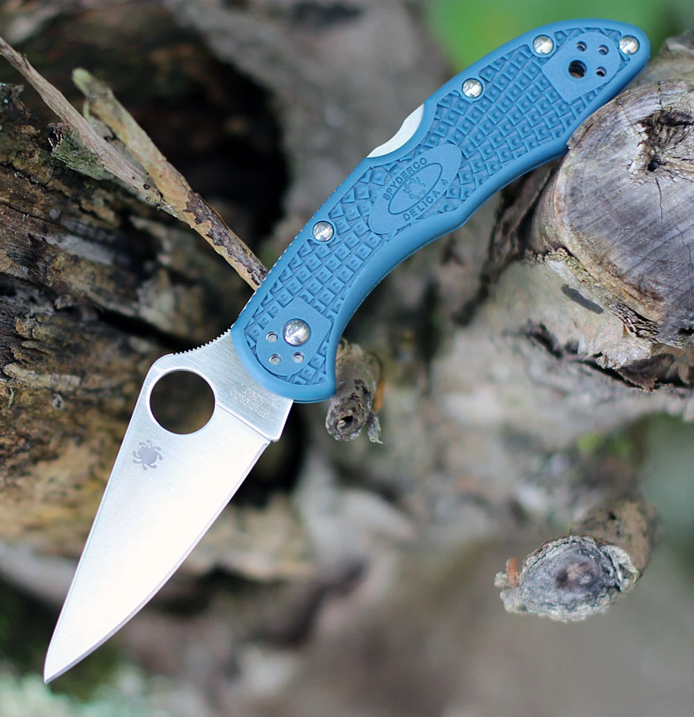 Spyderco Delica 4 Lightweight C11FPK390 K390 Satin Drop Point Blade Blue FRN Handle Open
