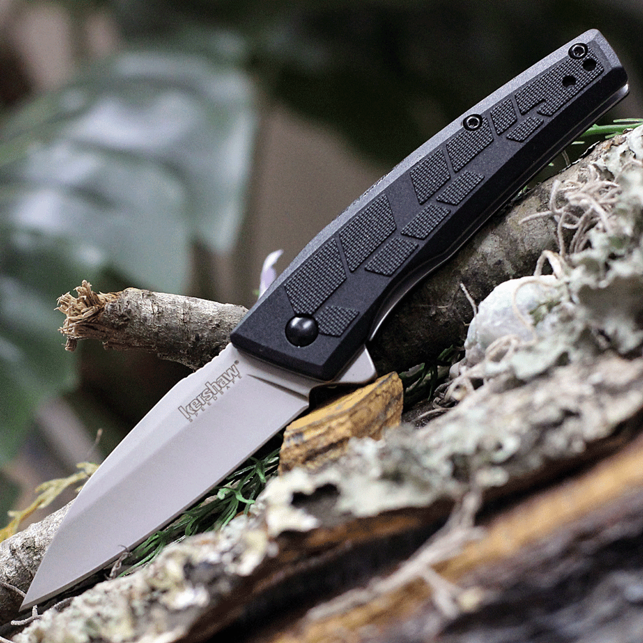 Kershaw Rhetoric Assisted Opening Knife (1342X)- 2.875" Stonewashed 3Cr13MoV Drop Point Blade, Black GFN Handle