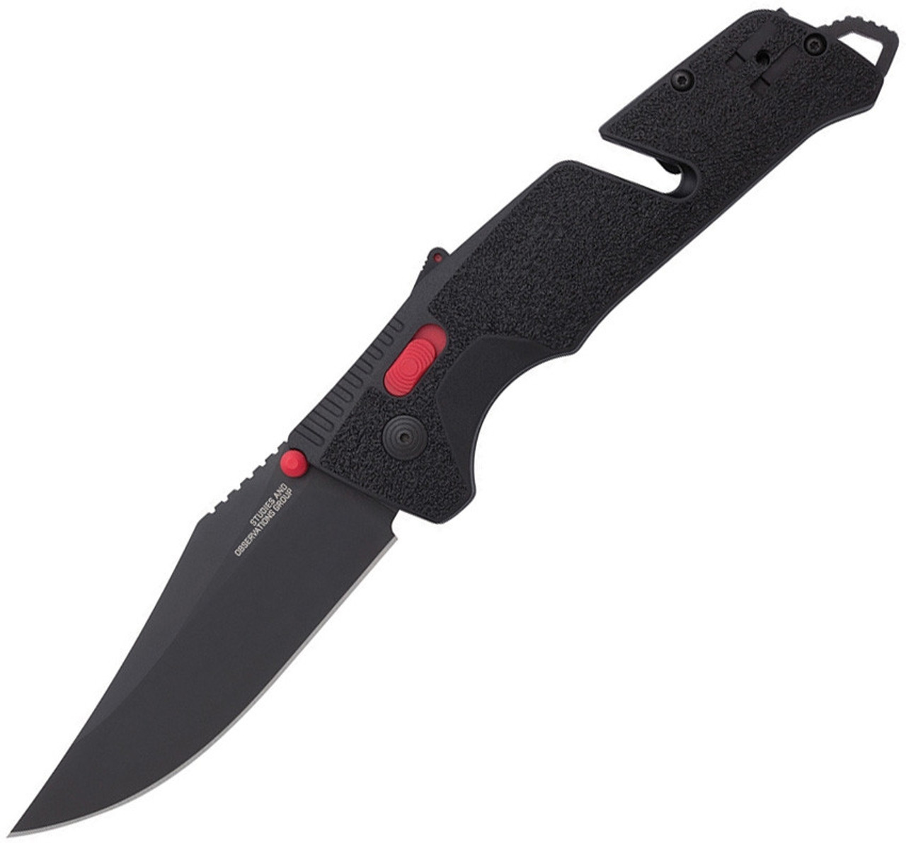 SOG 11120157 Trident AT XR 3.75 " D2 Black Plain Edge, Red and Black GRN Handles