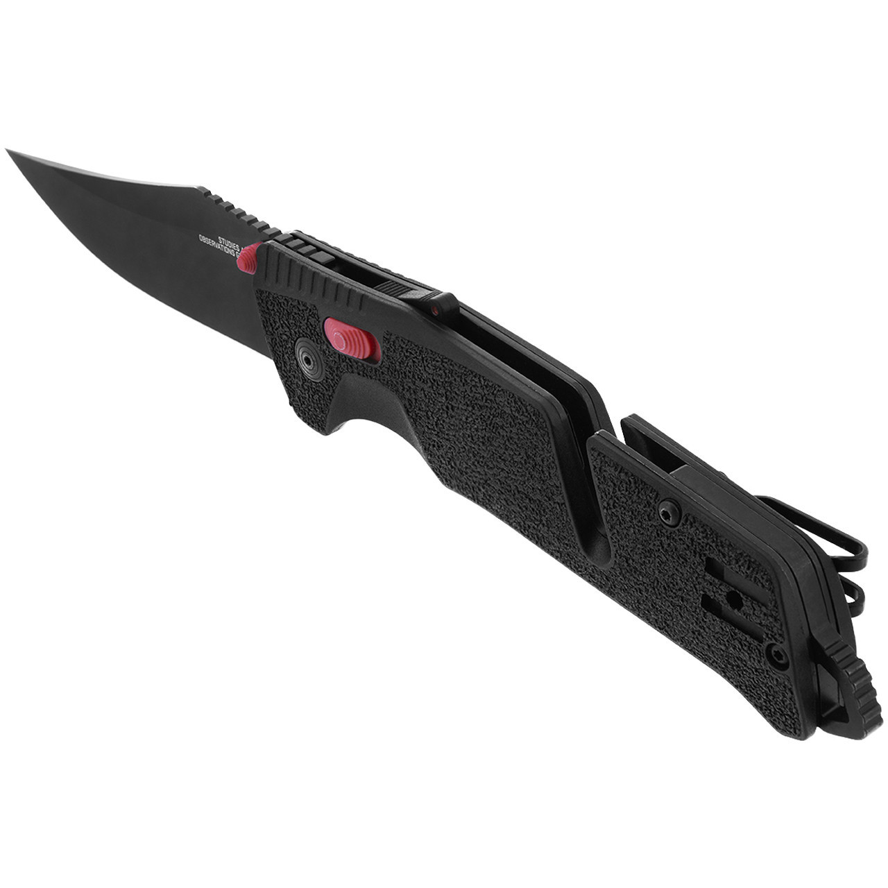 SOG 11120157 Trident AT XR 3.75 " D2 Black Plain Edge, Red and Black GRN Handles