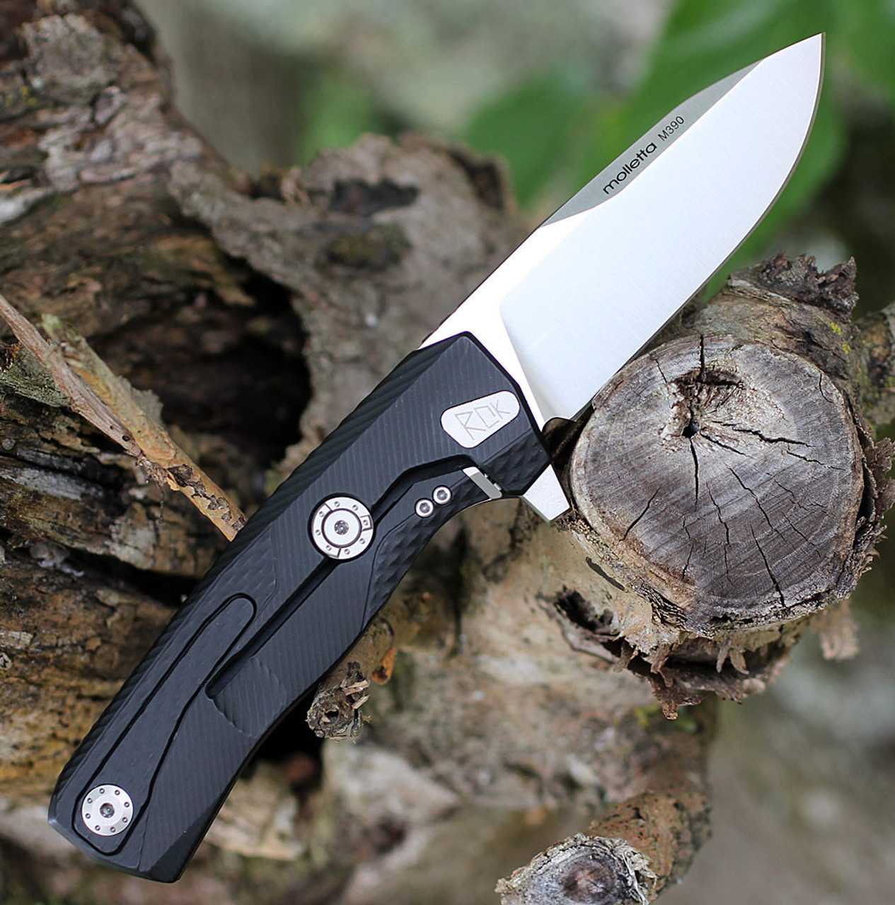 LionSteel ROK Aluminum-Black ROKABS, 3.27" M390 Stain Blade, Aluminum Handle