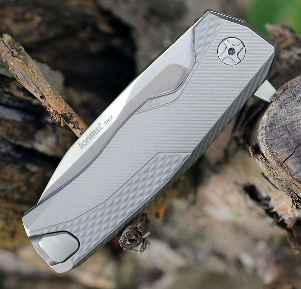 LionSteel ROK Titanium Gray ROKG, 3.27" M390 Stain Blade, Titanium Handle
