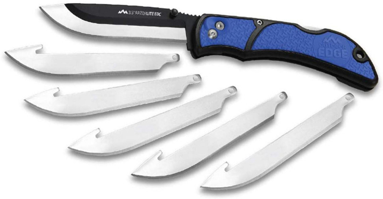 Outdoor Edge Razorlite EDC OERLU-40, 3.5" 420J2 SS Replaceable Blade, Blue/Black Grivory Handle