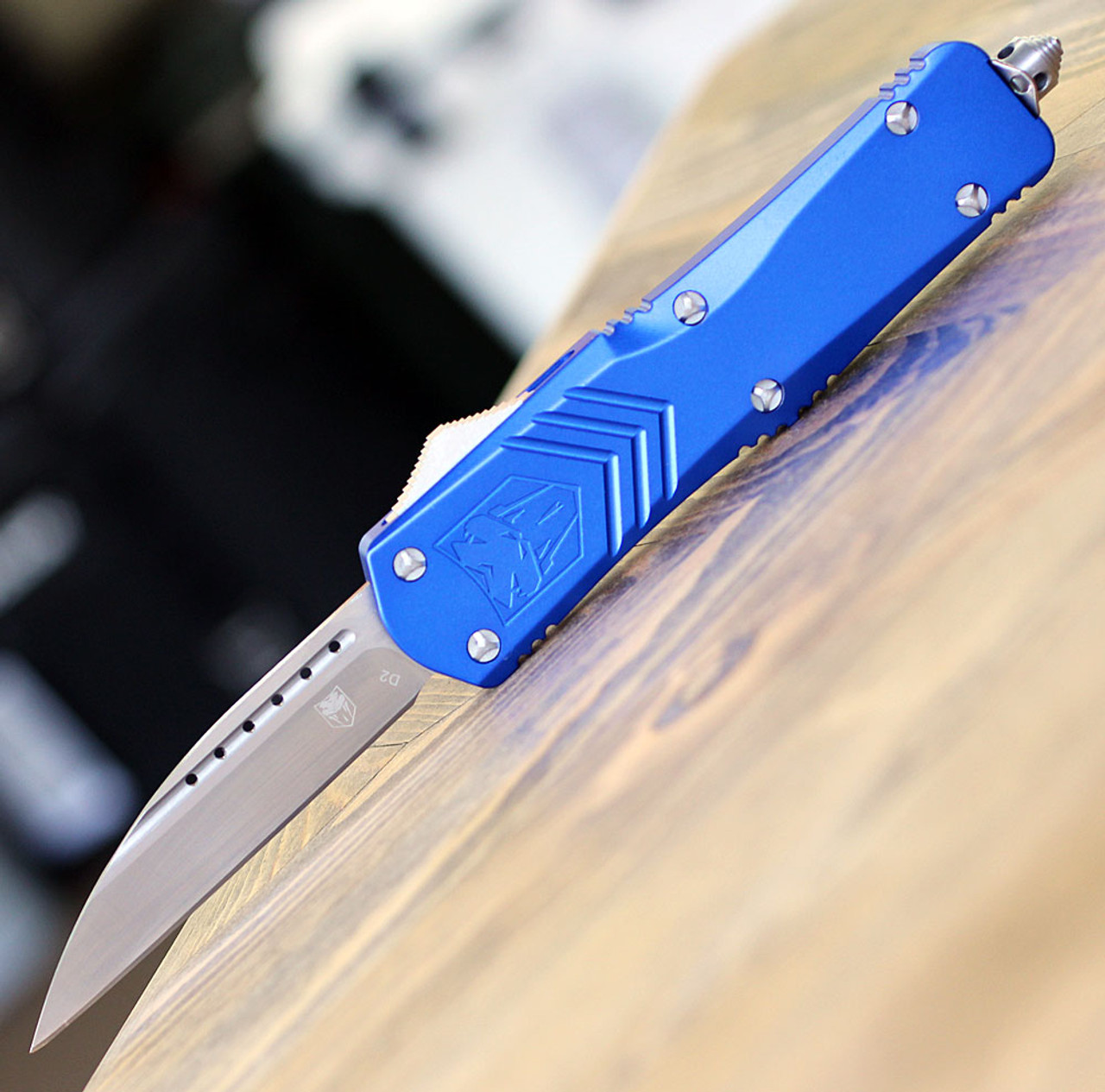 CobraTec Knives LBLUFS-XLWNS Large FS-X Blue, 3.50" D2 Steel Wharncliffe, Anodized Aviation Aluminum Handle