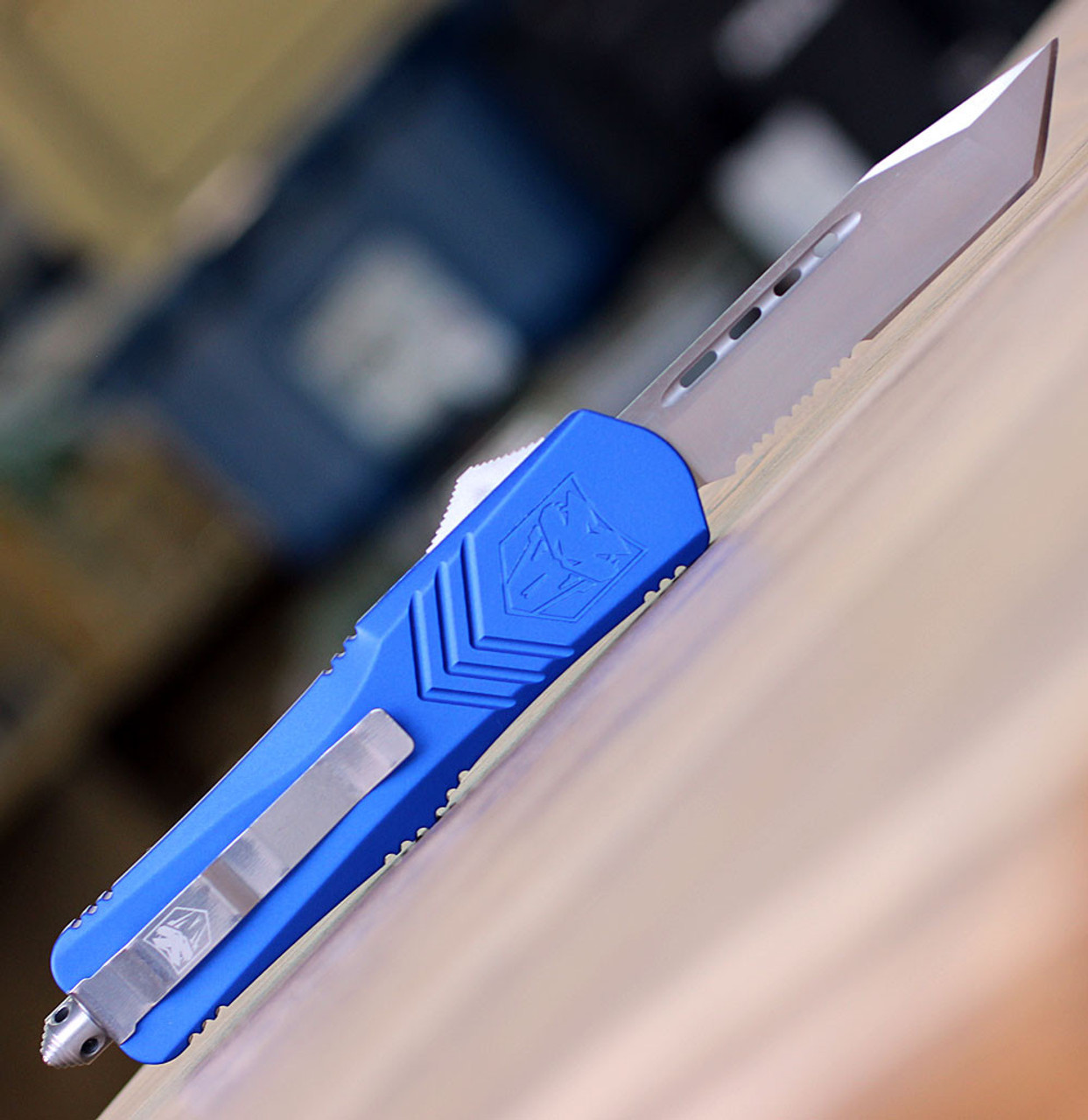 CobraTec Knives LBLUFS-XLTS  Large FS-X Blue, 3.50" D2 Steel Tanto Serrated Blade, Anodized Aviation Aluminum Handle