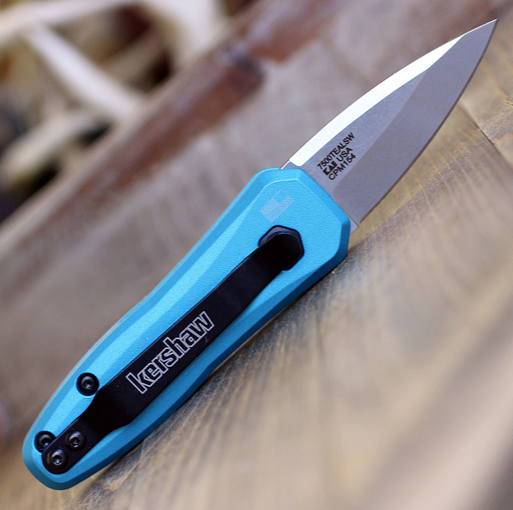 Kershaw Launch 4 Automatic Knife (7500TEALSW)- 1.90" Stonewashed CPM 154 Spear Point Plain Blade, Teal Aluminum Handle