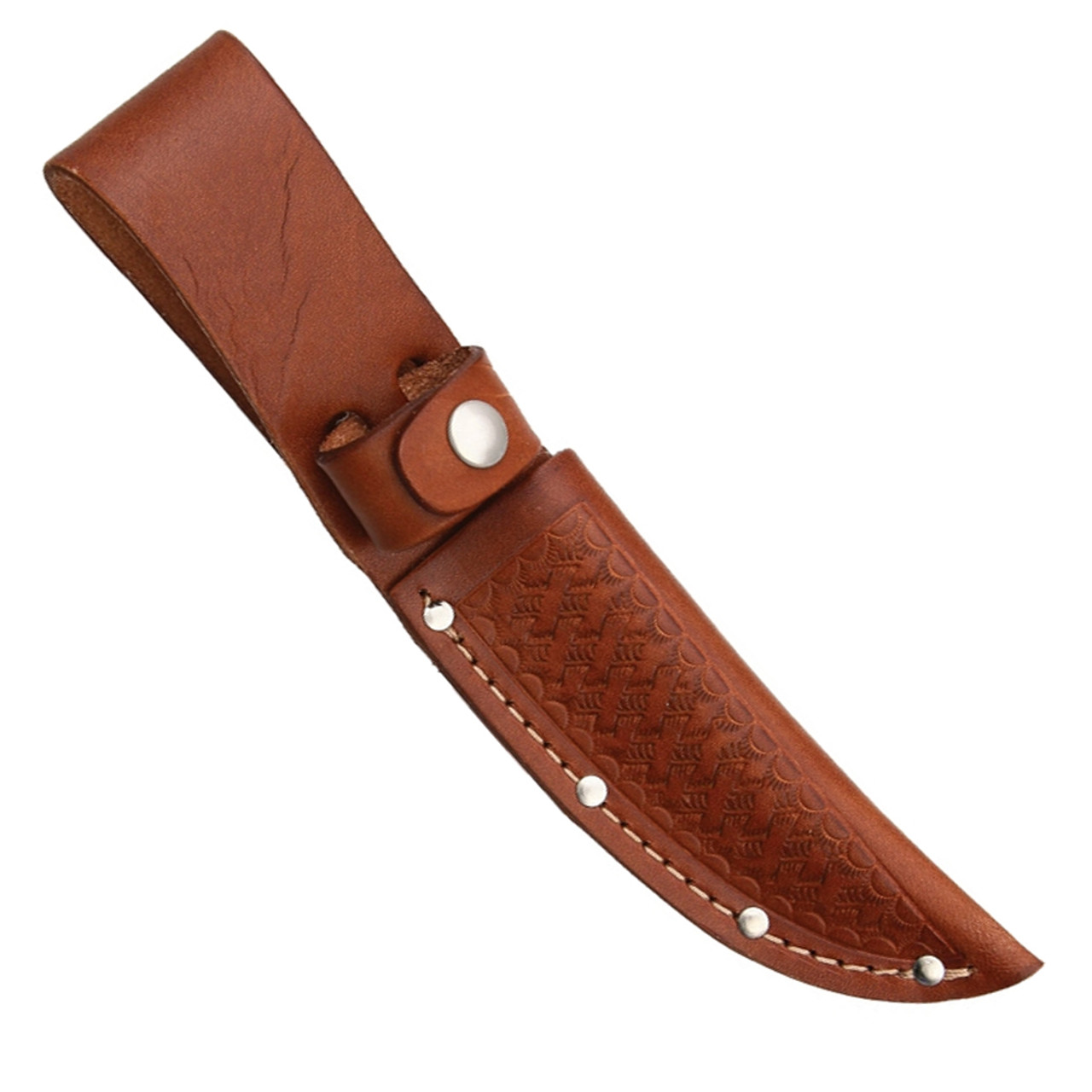 8.75" Straight Knife Sheath, Fits up to 4" Blade, Brown Basketweave Leather