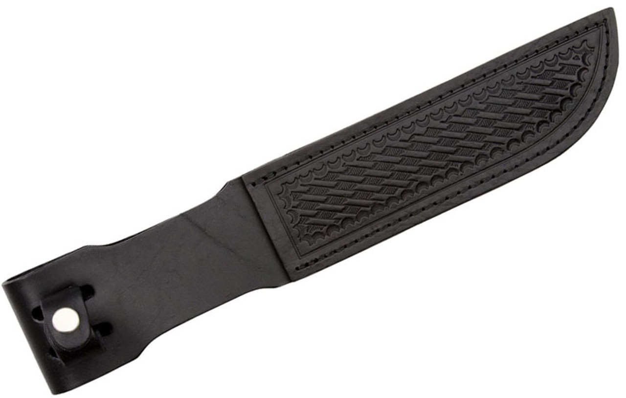 12.75" Straight Knife Sheath,  Fits up to 7" Blade, Black Basketweave Leather