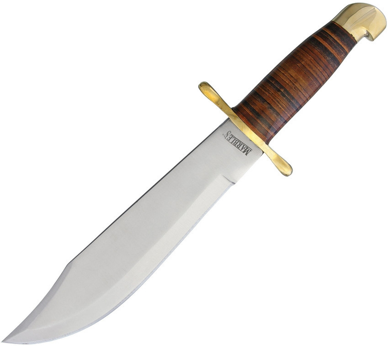 Marbles Bowie Knife MR555, 10.5" SS Clip Point Blade, Stacked Leather Handle