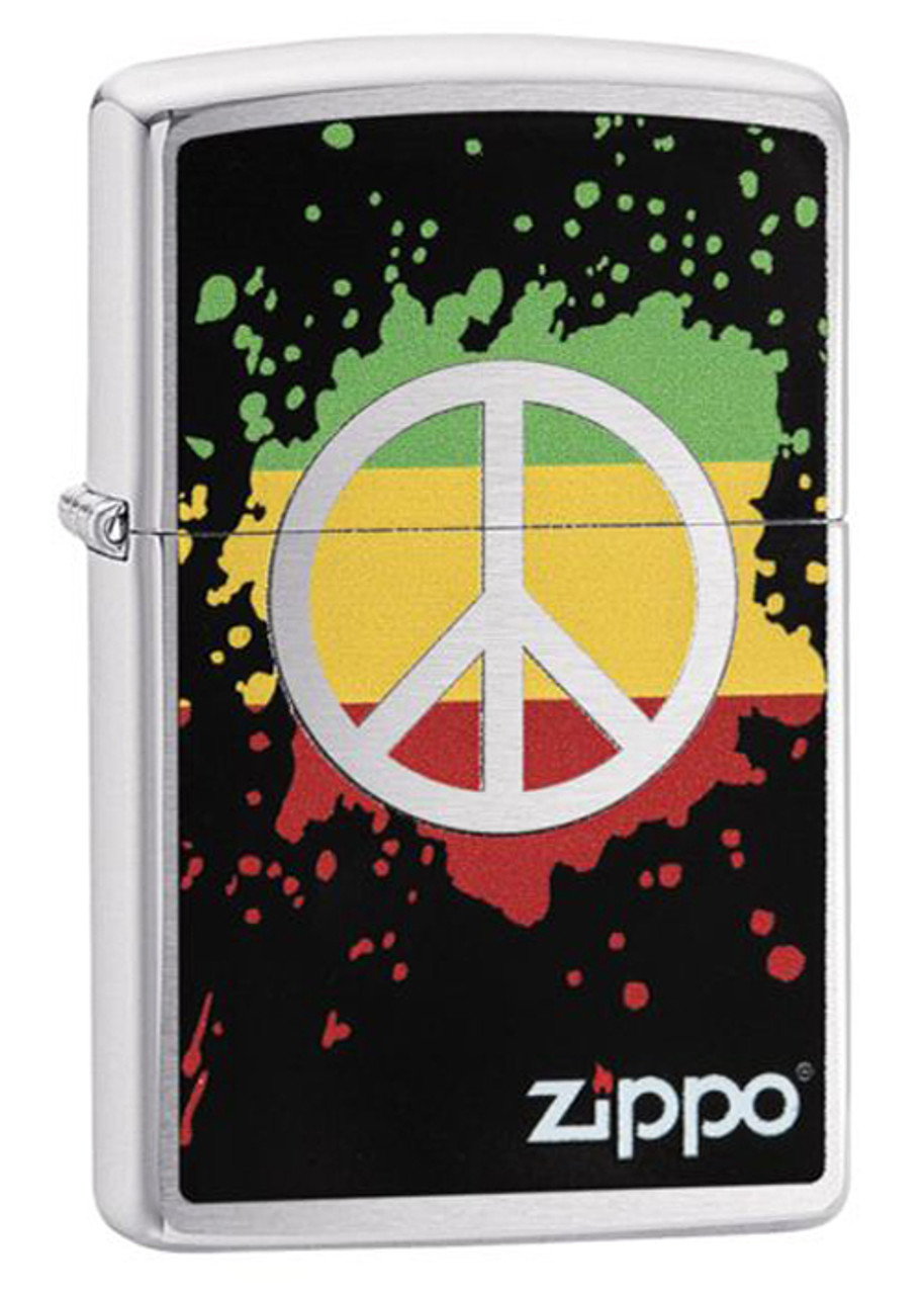 Zippo 29606 Peace Lighter, Brushed Chrome with Color Image