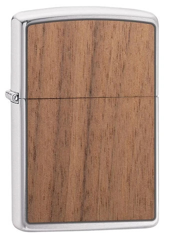 Zippo 49039 Woodchuck USA Brushed Chrome Walnut Emblem Attached
