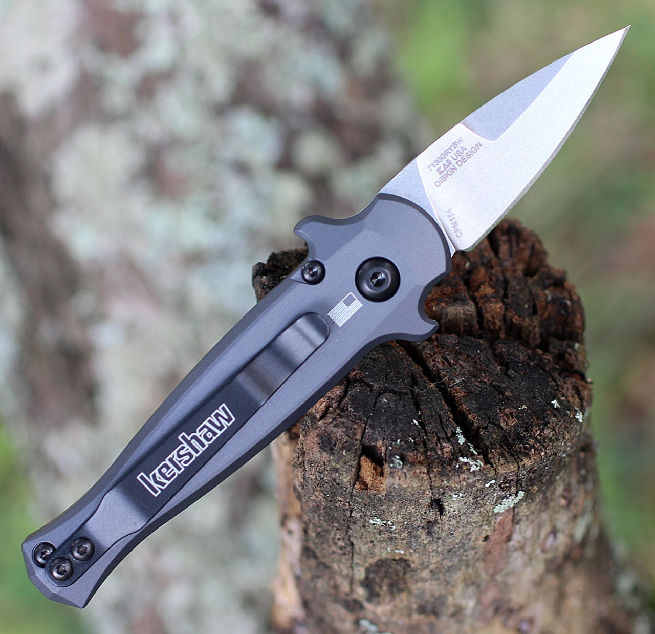 Kershaw Launch 12 CA Legal Automatic Knife (7130GRYSW)- 1.90" Stonewashed CPM-154 Spear Point Blade, Gray Aluminum w/ Carbon Fiber Inlay