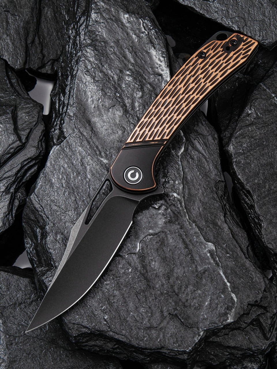 CIVIVI Dogma Folding Knife (C2005F)-3.46" Blackwash D2 Clip Point Blade, Black Polished Copper Handle