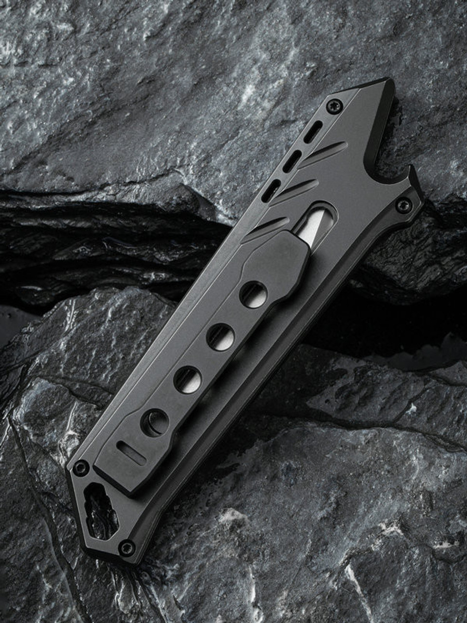 CIVIVI Mandate Utility Knife (C2007D)-2.12" Stonewash 9Cr18MoV Blade, Black Titanium Handle