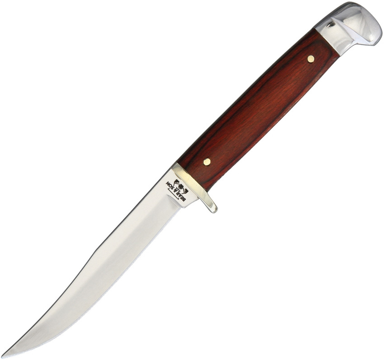 Bear & Son Small Hunter Rosewood (BC263R) 3.25" Stainless Steel Mirror Polish Clip Point Plain Blade, Rosewood Handle, Tan Leather Sheath