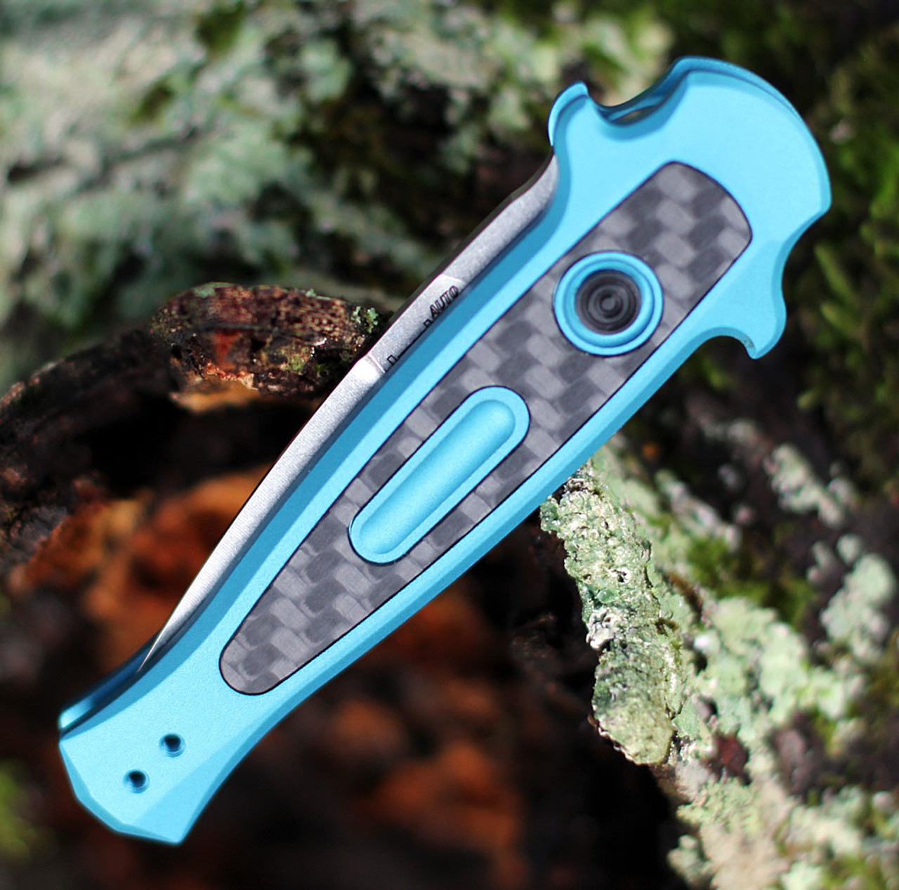 Kershaw Launch 12 Mini Stiletto Automatic Knife (7125TEALSW)- 2.40" Stonewashed CPM-154 Spear Point Blade, Teal Aluminum w/ Carbon Fiber Inlay Handle