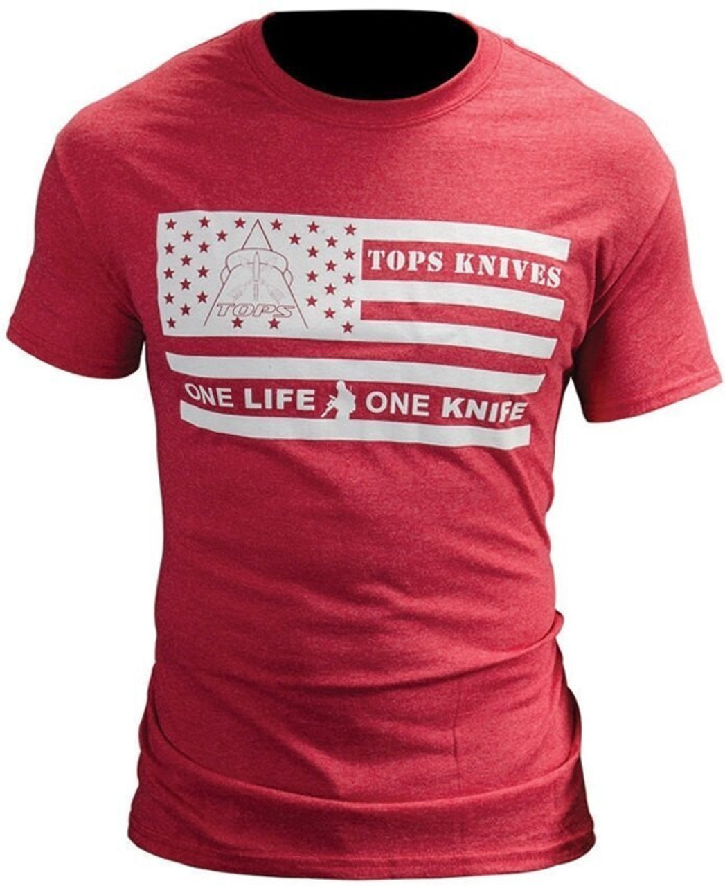 Tops Knives Flag Logo T-Shirt- Red, Large