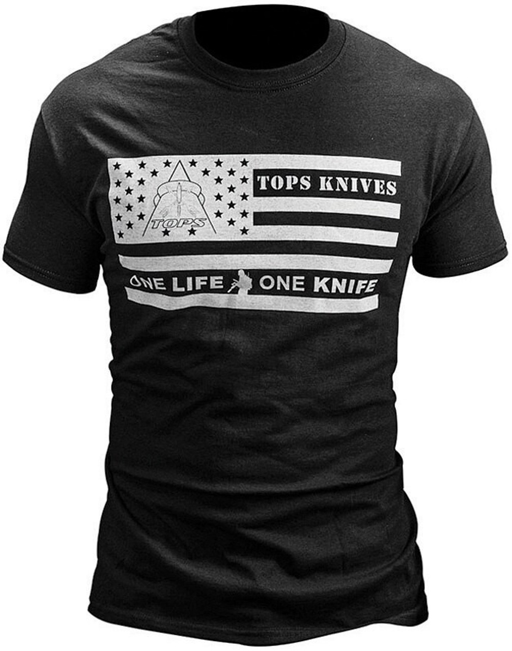 Tops Knives Flag Logo T-Shirt- Black, Large