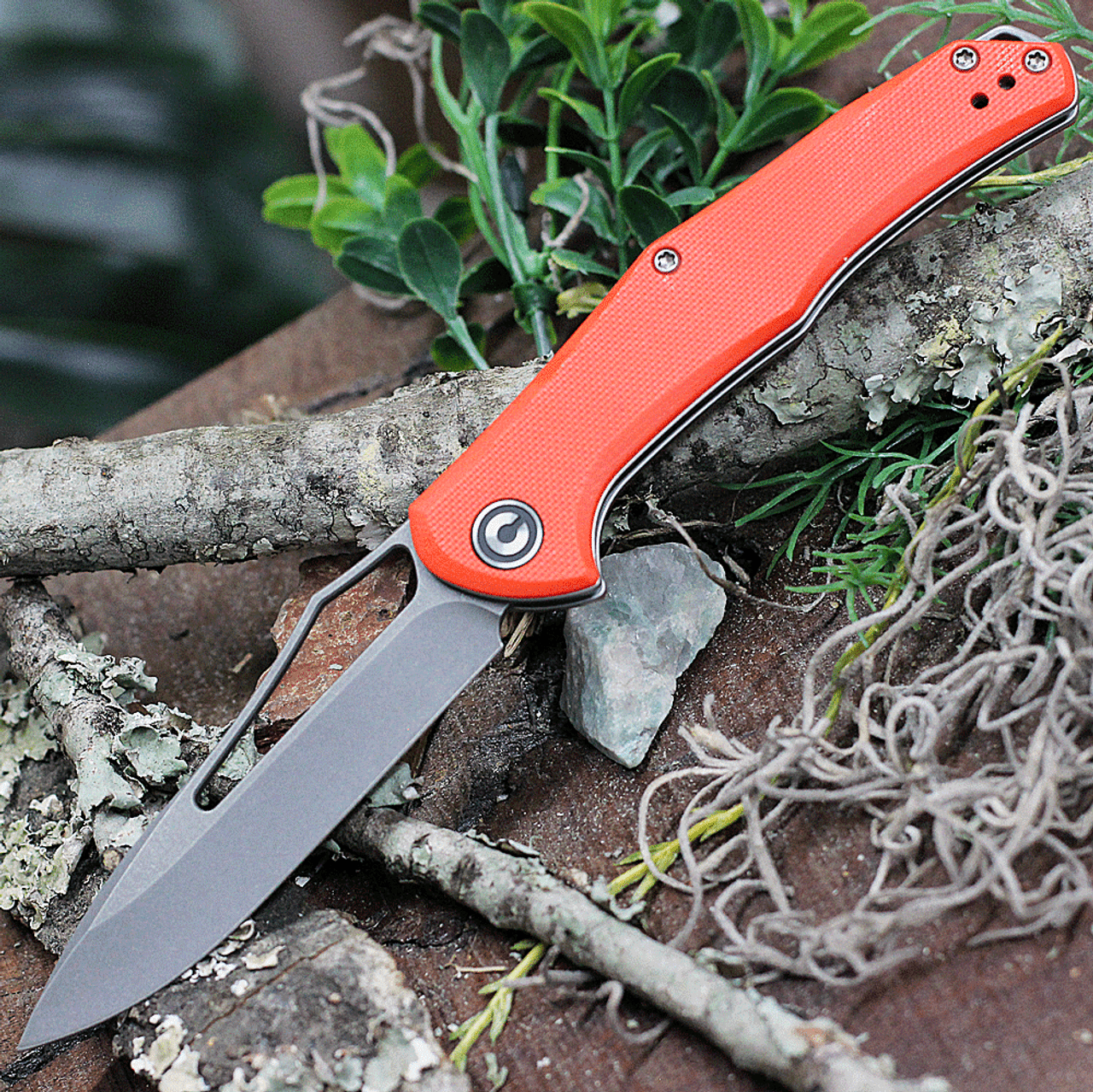 CIVIVI Fracture Folding Knife (C2009C)- 3.35" Stonewashed 8Cr14MoV Drop Point Blade, Orange G-10 Handles