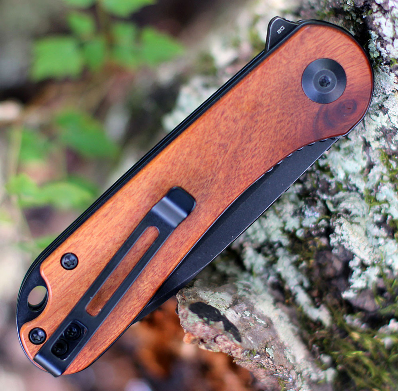 CIVIVI Elementum Folding Knife (C907U)- 2.96" Blackwashed D2 Drop Point Blade, Cuibourtia Wood Handles