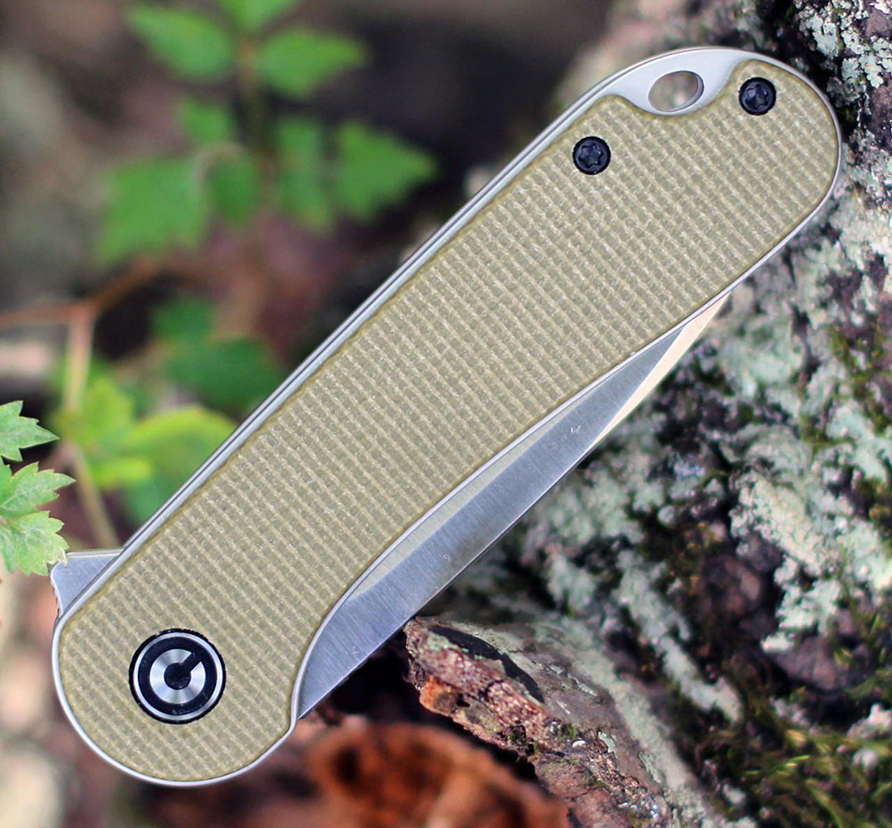 CIVIVI Elementum Folding Knife (C907S)- 2.96" Satin D2 Drop Point Blade, Olive Micarta Handles