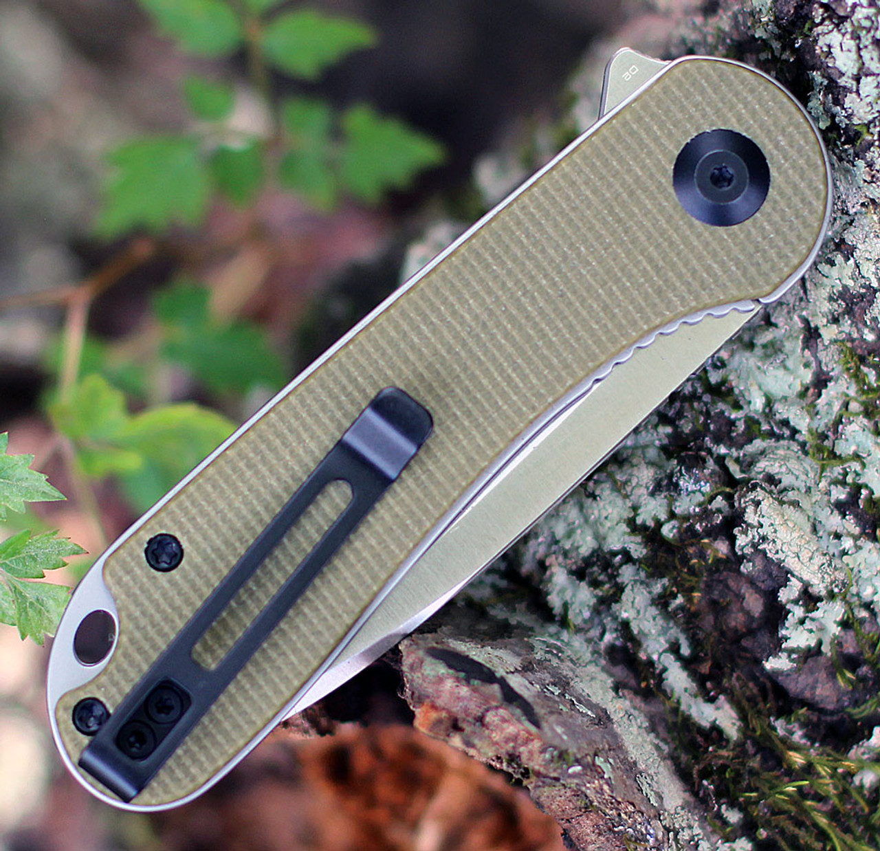 CIVIVI Elementum Folding Knife (C907S)- 2.96" Satin D2 Drop Point Blade, Olive Micarta Handles