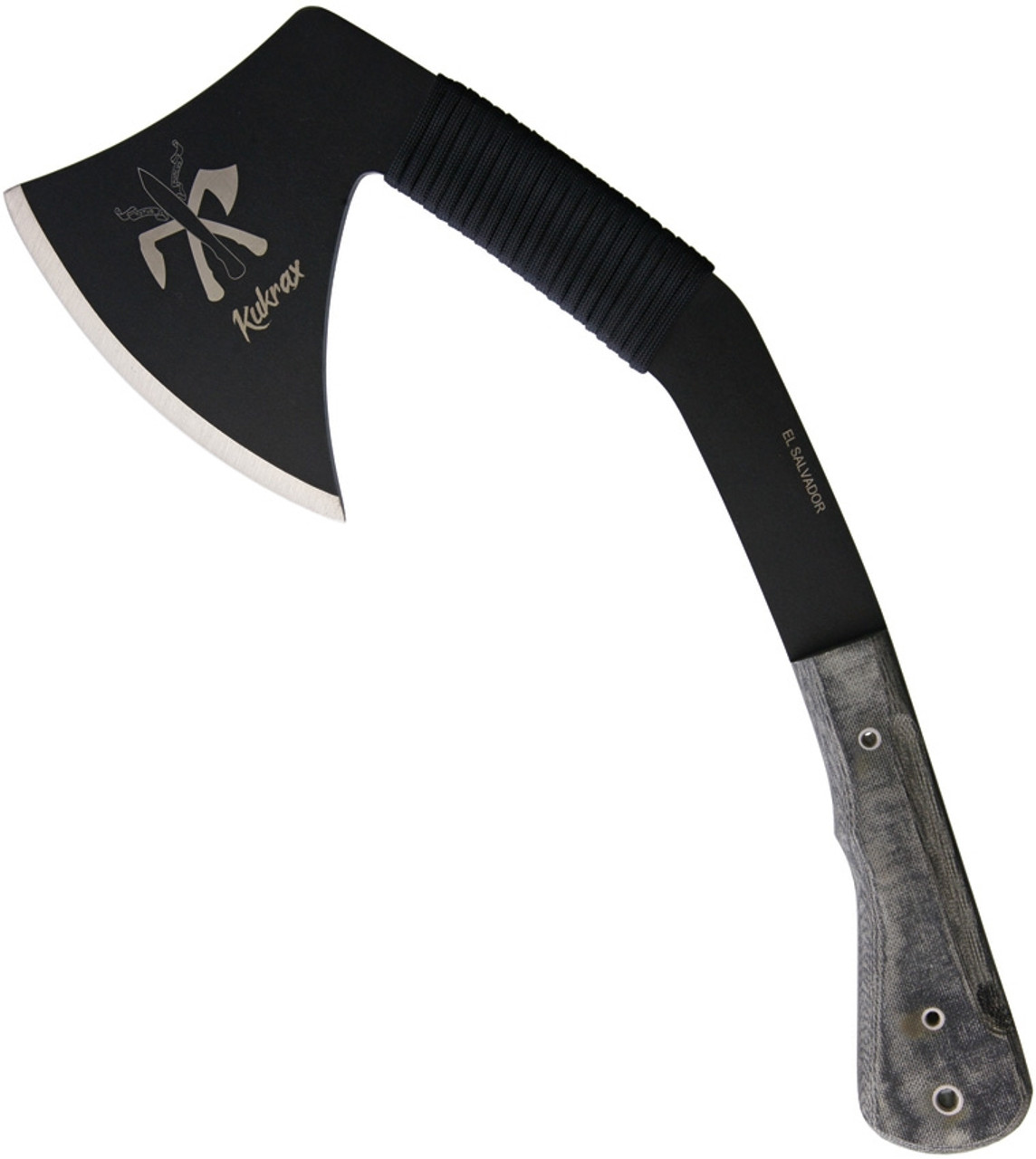 Kukrax Tak Axe KU-1080, 5" 1075HC Black Traction Coated Axe Head, Micarta Handle