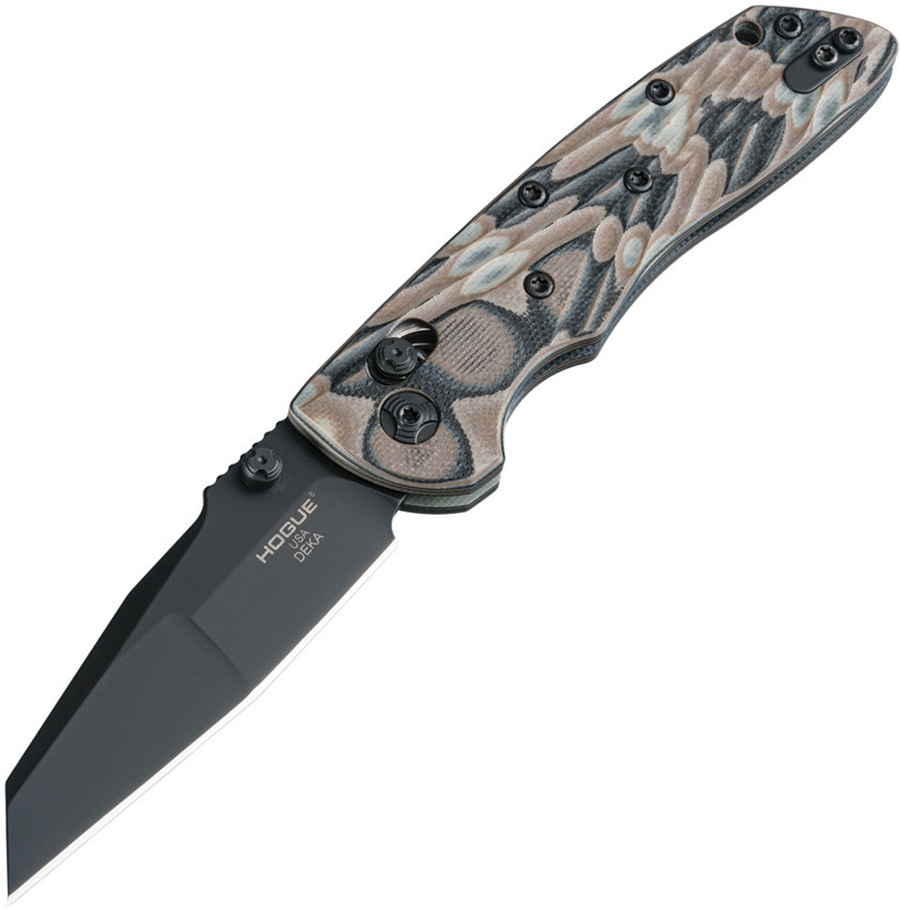 Hogue Deka (HO24267) 3.25" CPM-20CV Black Cerakote Wharncliffe Plain Blade, Dark Earth G-Mascus G10 Handle