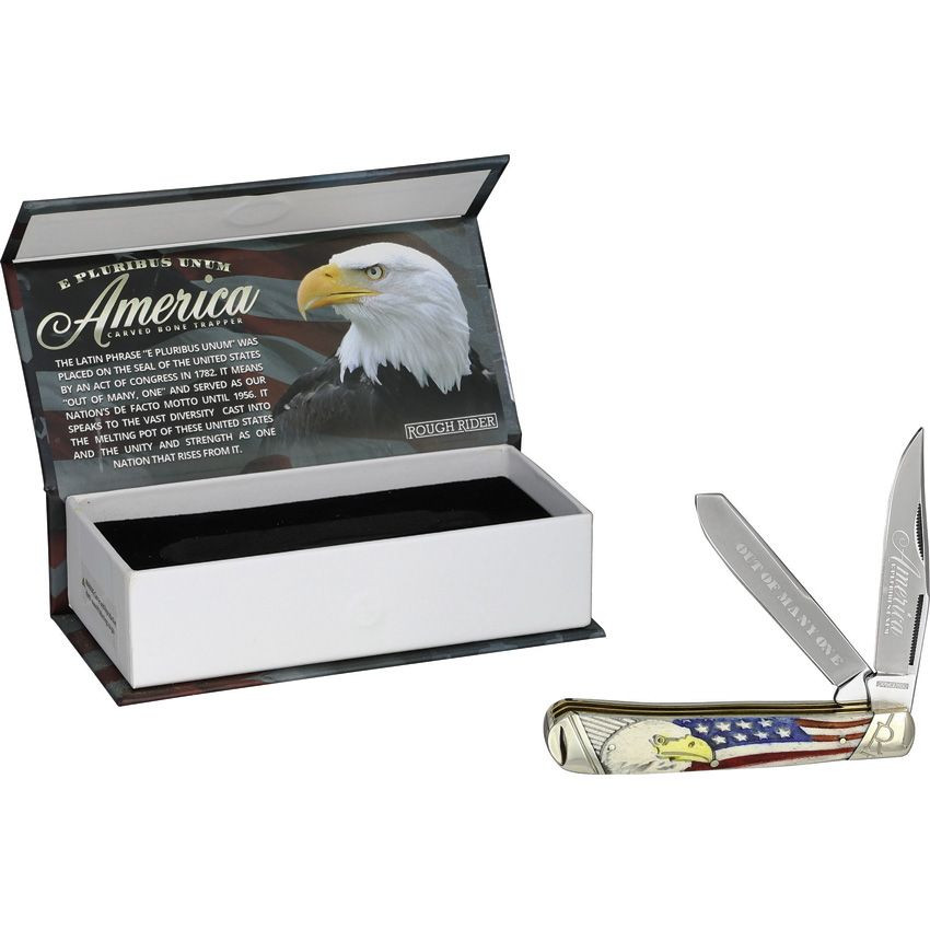 Rough Ryder Trapper Flag and Eagle bone pocket knife