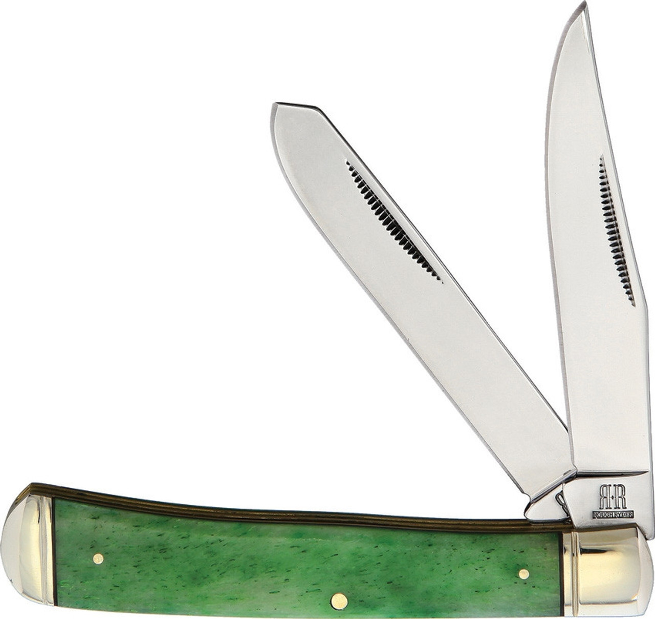 Rough Ryder Working Man Trapper, Stainless Blades , Green Bone Handle