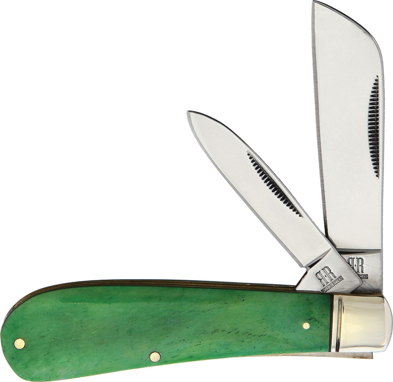 Rough Ryder Working Man Half Hawk, Stainless Blades , Green Bone Handle