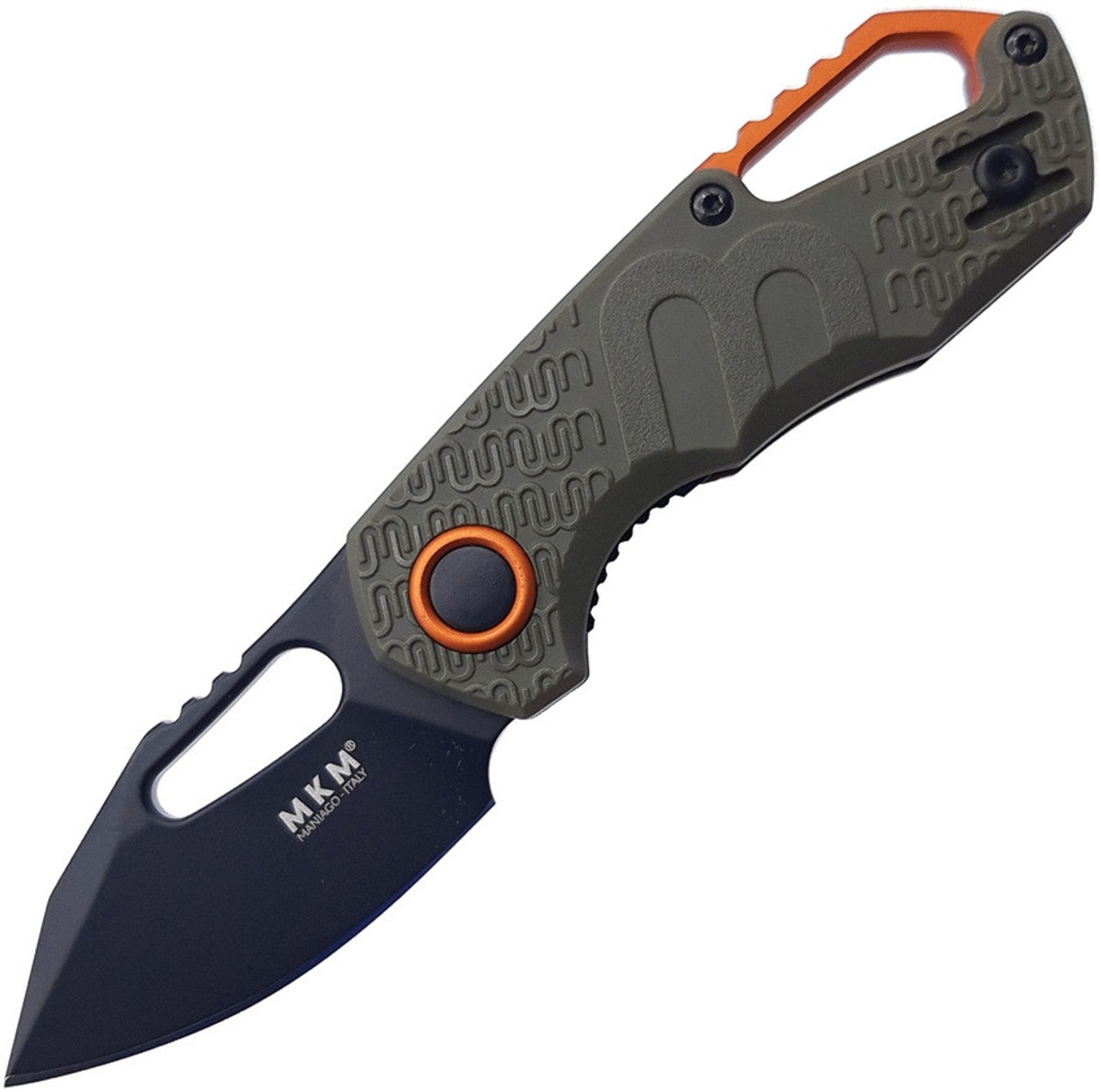 MKM - Maniago Knife Makers Isonzo Black Coated Clip Point Blade, OD Green FRN Handle