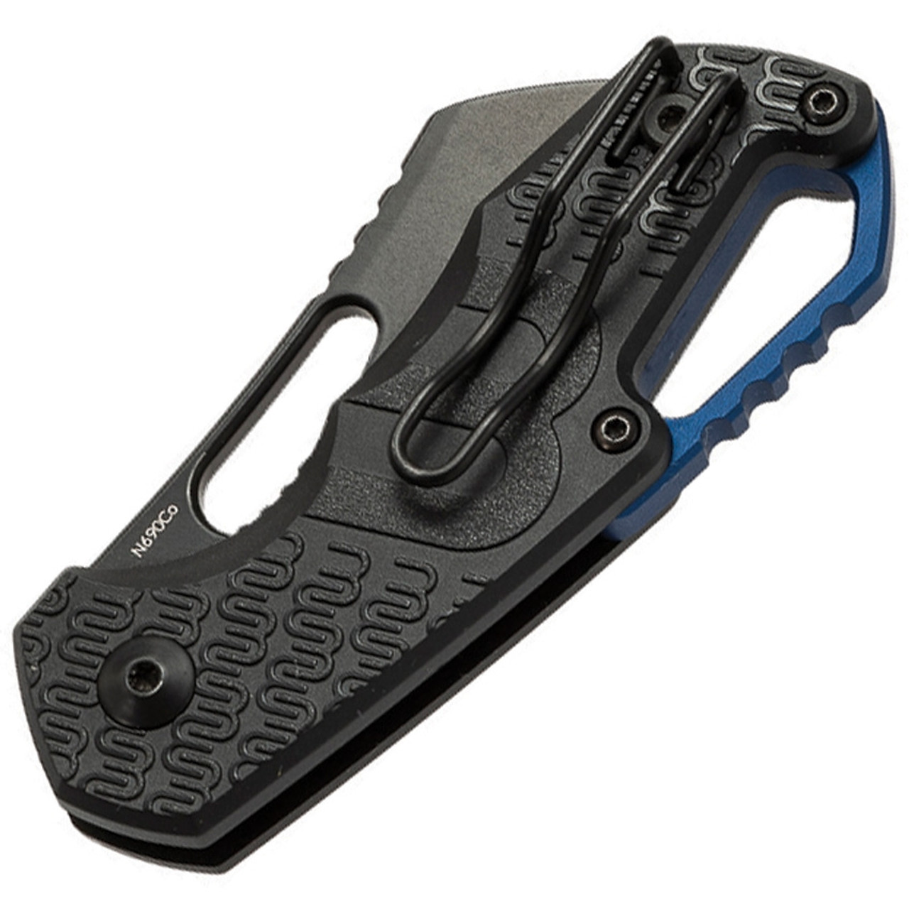 MKM - Maniago Knife Makers Isonzo Black Coated Cleaver Blade, Black FRN Handle, Blue Aluminium Spacer