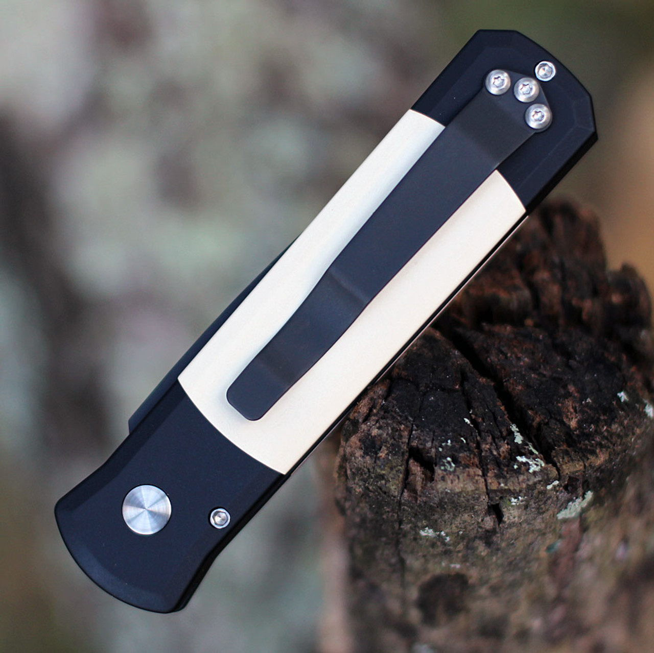 ProTech 752 Godson, 3.15" 154cm DLC Black Plain Blade, Black Aluminum Handle w/  Ivory Micarta Handle