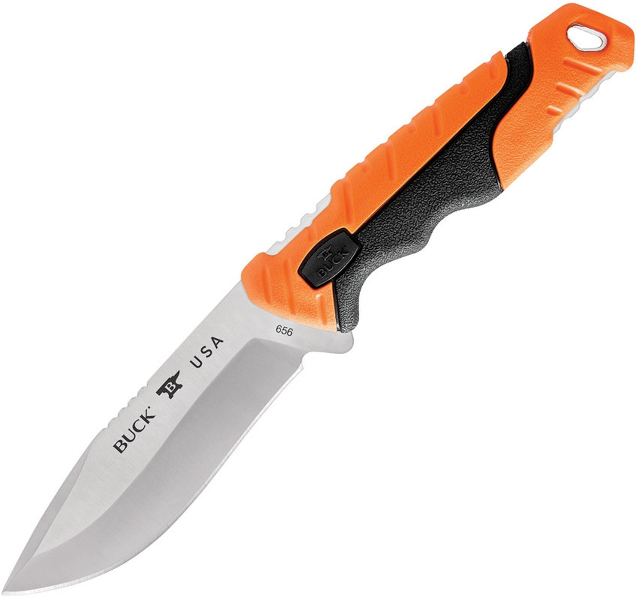 Buck Knives Pursuit Pro (BU656ORS) 4.5" CPM S35VN Satin Drop Point Plain Blade, Black and Orange Glass Filled Nylon Handle, Black Nylon Belt Sheath