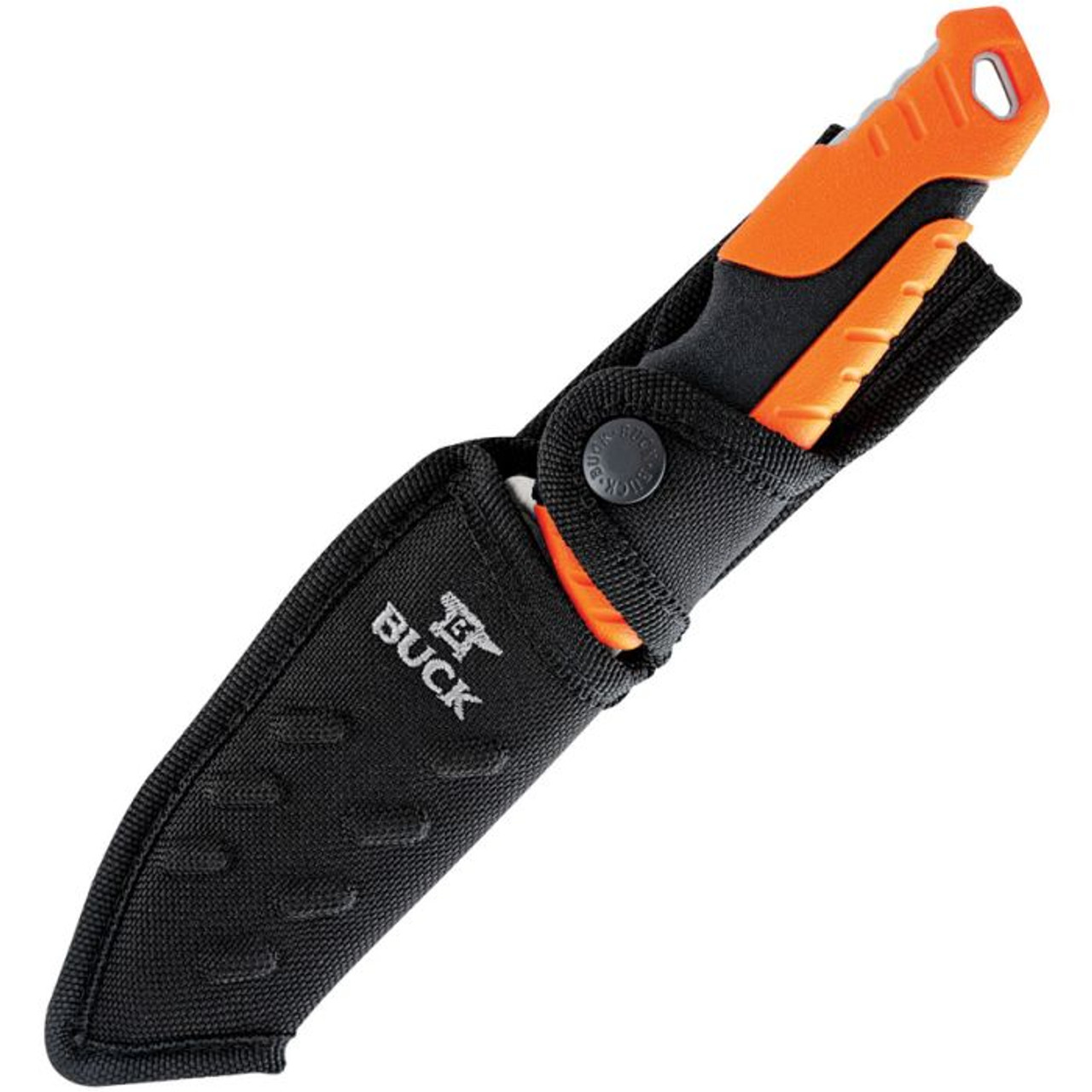 Buck Knives Pursuit Pro (BU656ORS) 4.5" CPM S35VN Satin Drop Point Plain Blade, Black and Orange Glass Filled Nylon Handle, Black Nylon Belt Sheath